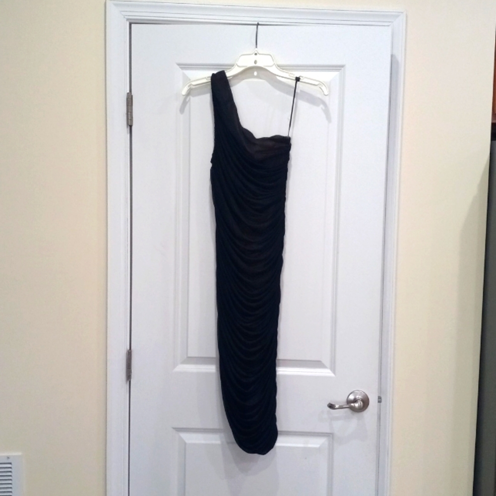 Classy one shoulder black dress.